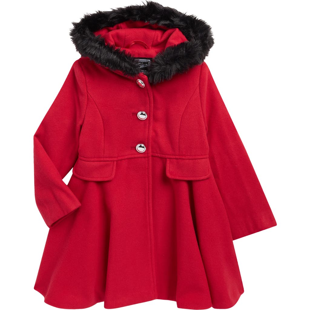 Rothschild Kids' Princess Coat With Faux Fur Hood In Red