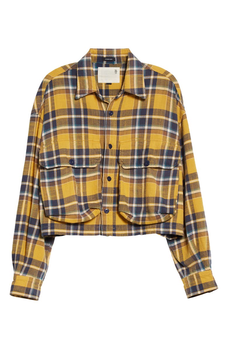 R13 Oversize Plaid Flannel Crop Button-Up Shirt, Alternate, color, 