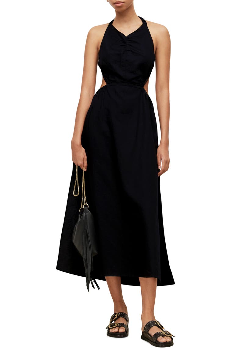 Ludo Linen & Cotton Halter Dress, Alternate, color, BLACK
