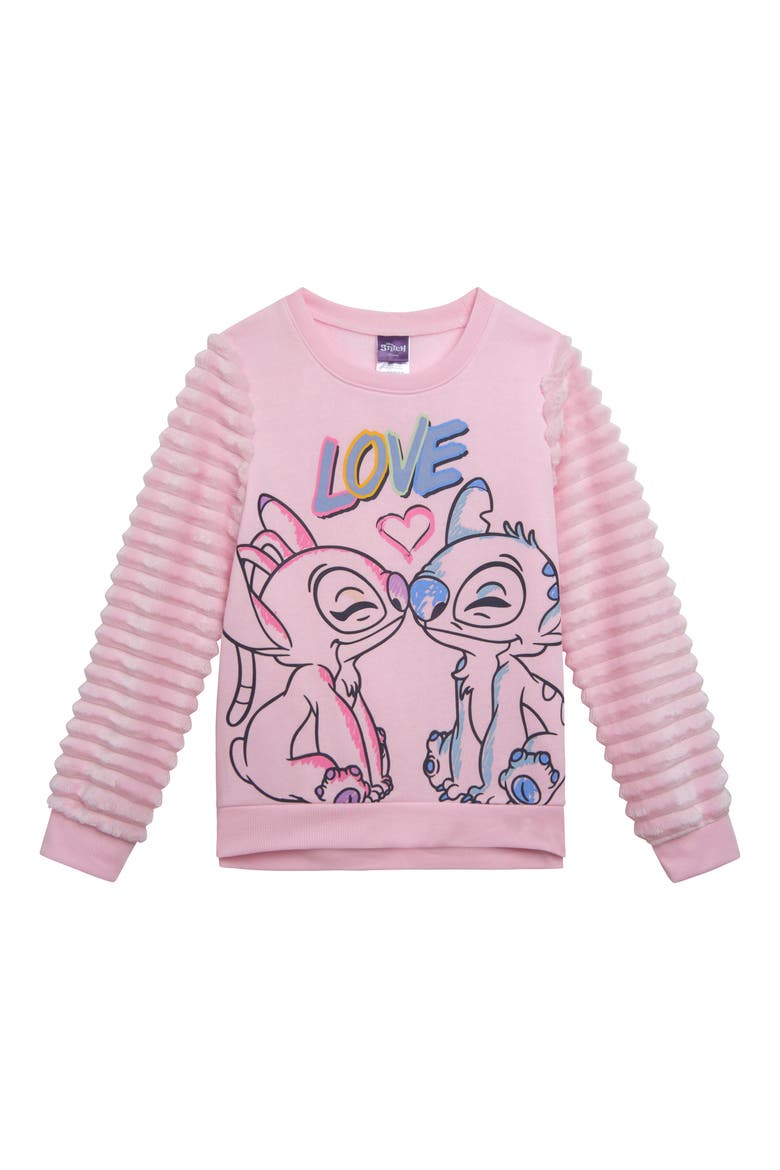 Lilo & Stitch Faux Fur Fleece Pullover Sweatshirt, Main, color, Stitch Angel Pink