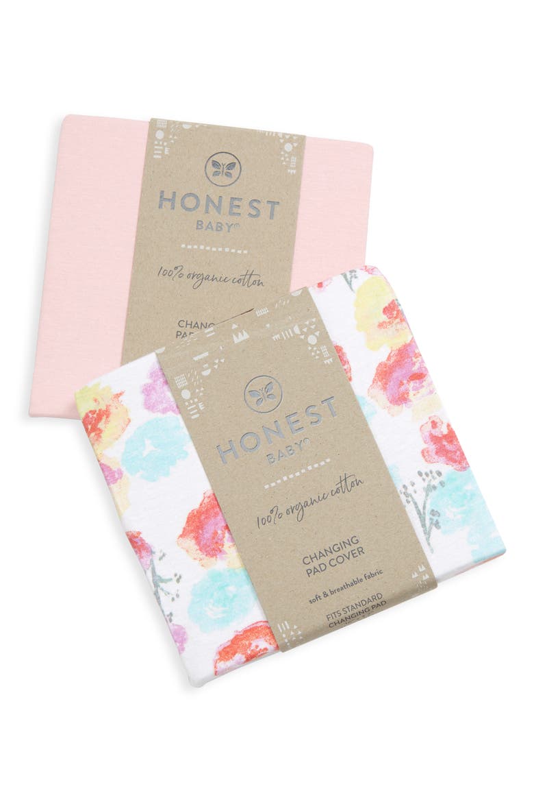 Honest Baby 2-Pack Organic Cotton Changing Pad Covers, Alternate, color, ROSE BLOSSOM/ PINK