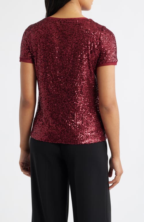 Anne Klein Short Sleeve Sequin Mesh Top In Red
