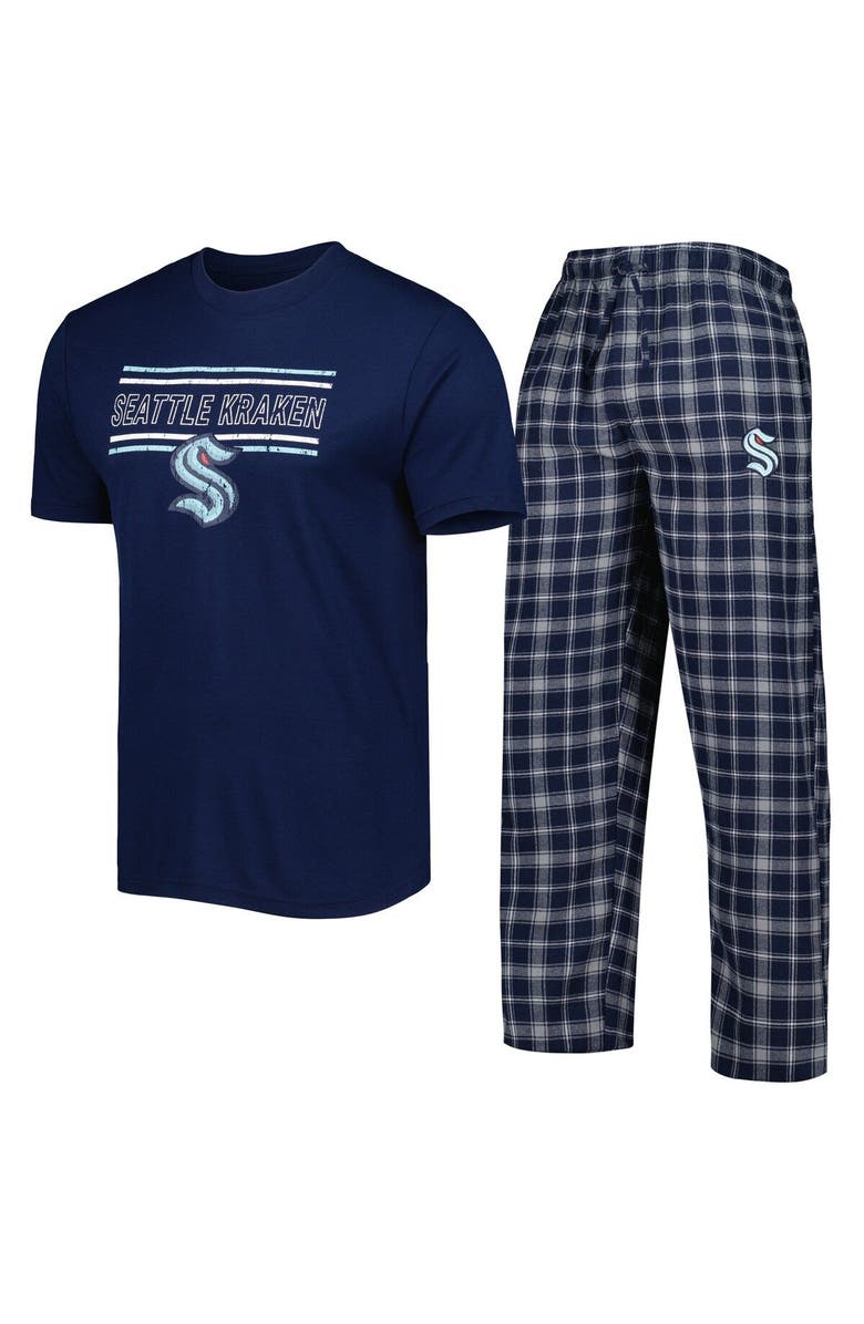 CONCEPTS SPORT Men's Concepts Sport Navy/Gray Seattle Kraken Badge T-Shirt & Pants Sleep Set, Main, color, Navy