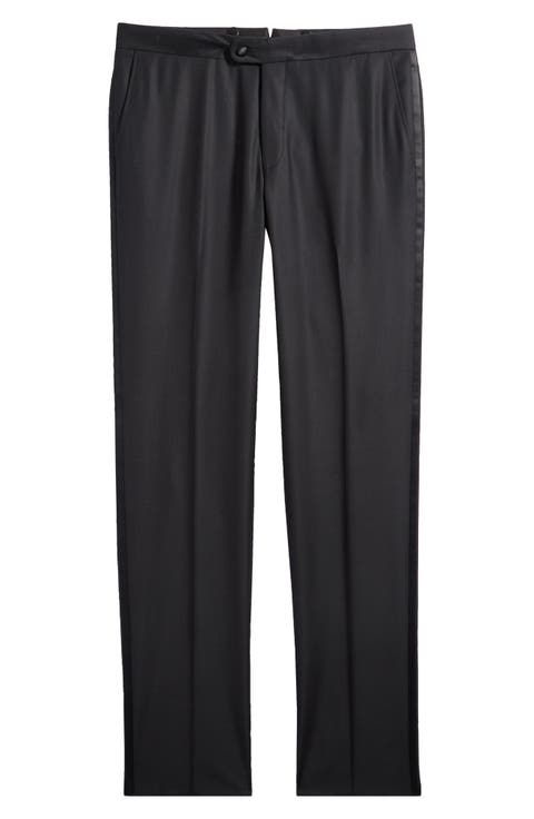 Honeyway Black Wool Tuxedo Pants