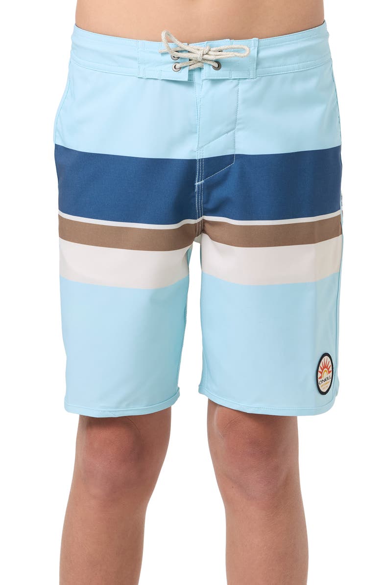 O'Neill Kids' Cruzer Stripe Scallop Board Shorts, Main, color, Sky Blue