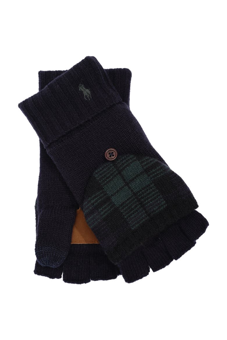 Plaid Mitt Convertible Glove, Alternate, color, Collection Navy