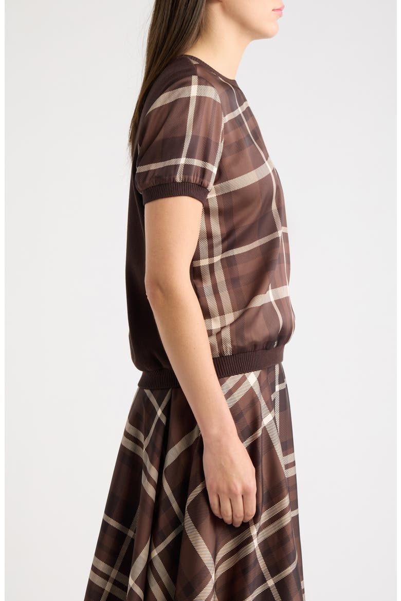 Plaid Front Short Sleeve Sweater, Alternate, color, ESPRESSO PLAID