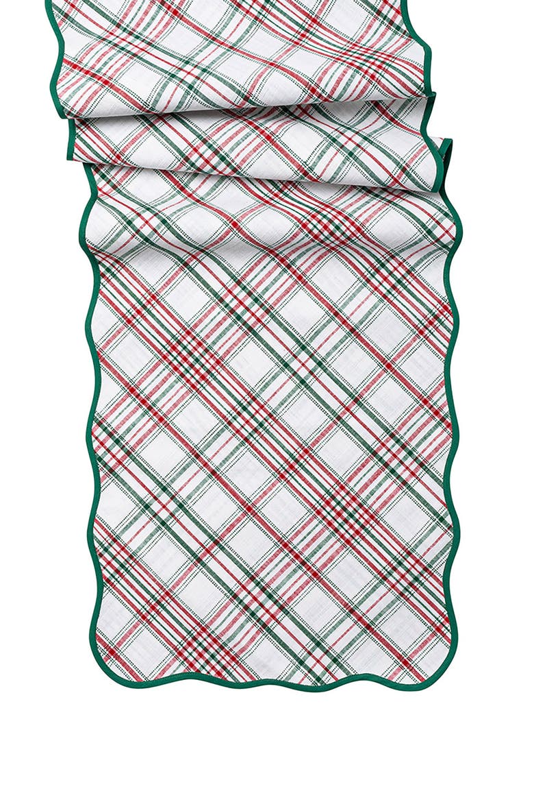 Merry Tartan Table Runner, Main, color, WHITE/ MULBERRY