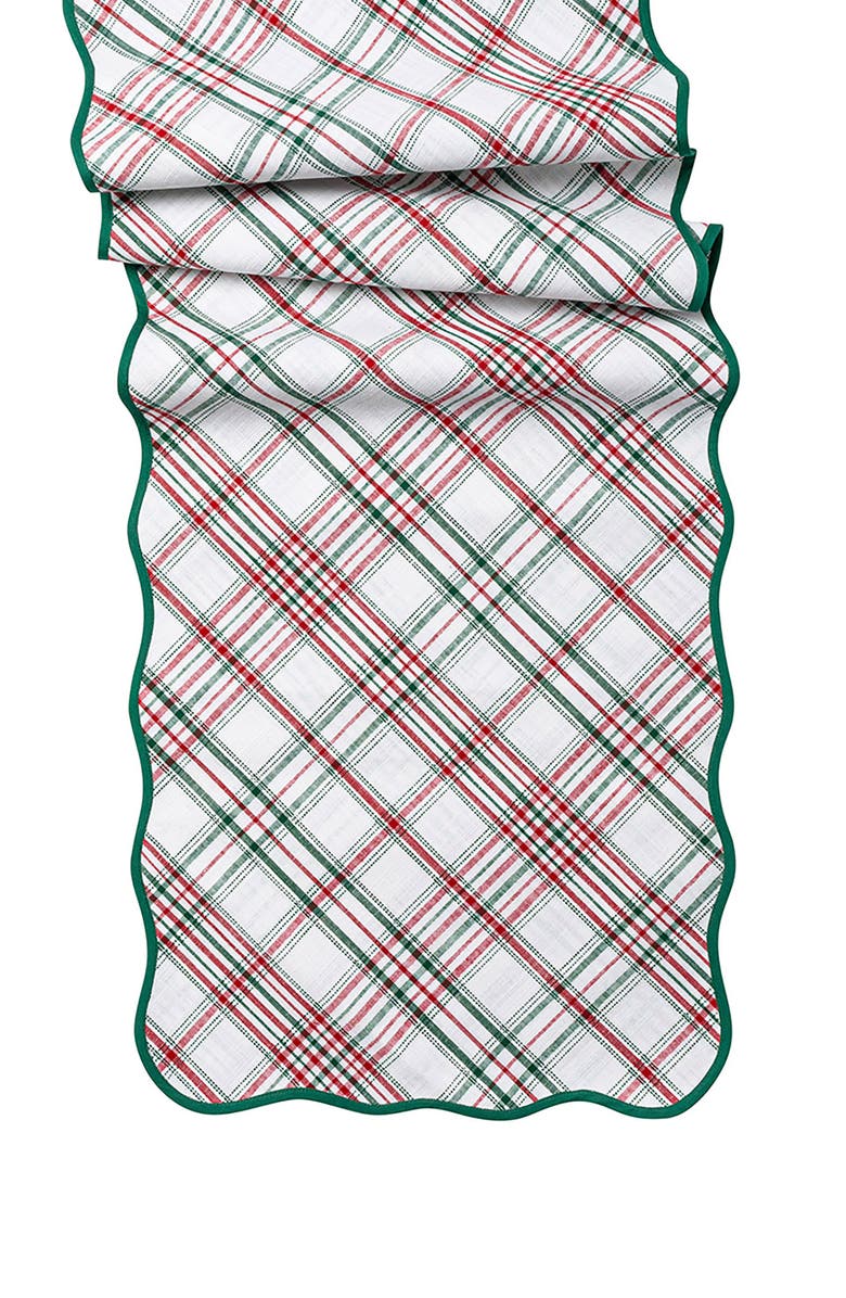Juliska Merry Tartan Table Runner, Main, color, White/ Mulberry