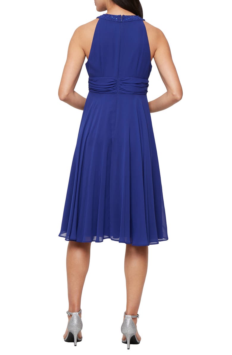 SL FASHIONS Beaded Detail Chiffon Halter Dress with Jacket, Alternate, color, Iris