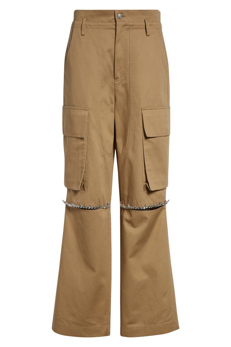 Crystal Trim Slit Cargo Pants, Alternate, color, TAN