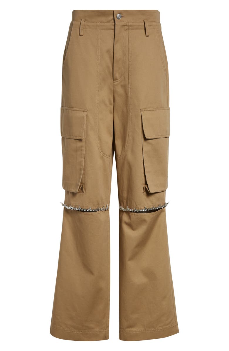 Area Crystal Trim Slit Cargo Pants, Alternate, color, Tan