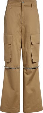 Area Crystal Trim Slit Cargo Pants