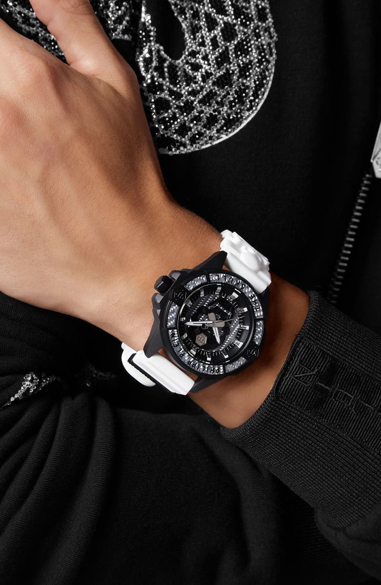 PHILIPP PLEIN The $kull Silicone Strap Watch, 44mm, Alternate, color, 