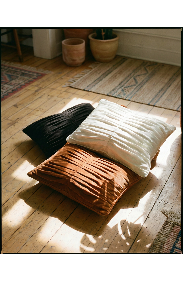 VILLA ABURI Pleated Cotton Suede Pillow, Alternate, color, Abyss