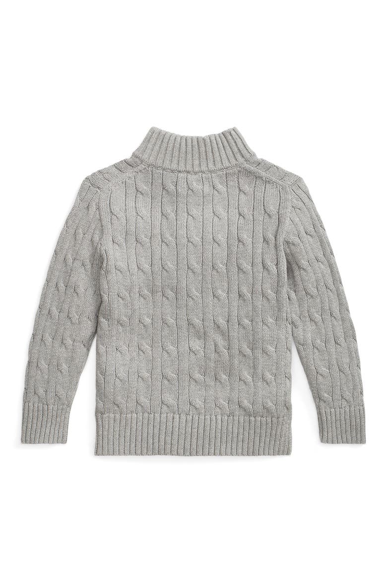 Kids' Cotton Cable Knit Quarter Zip Sweater, Alternate, color, ANDOVER HEATHER