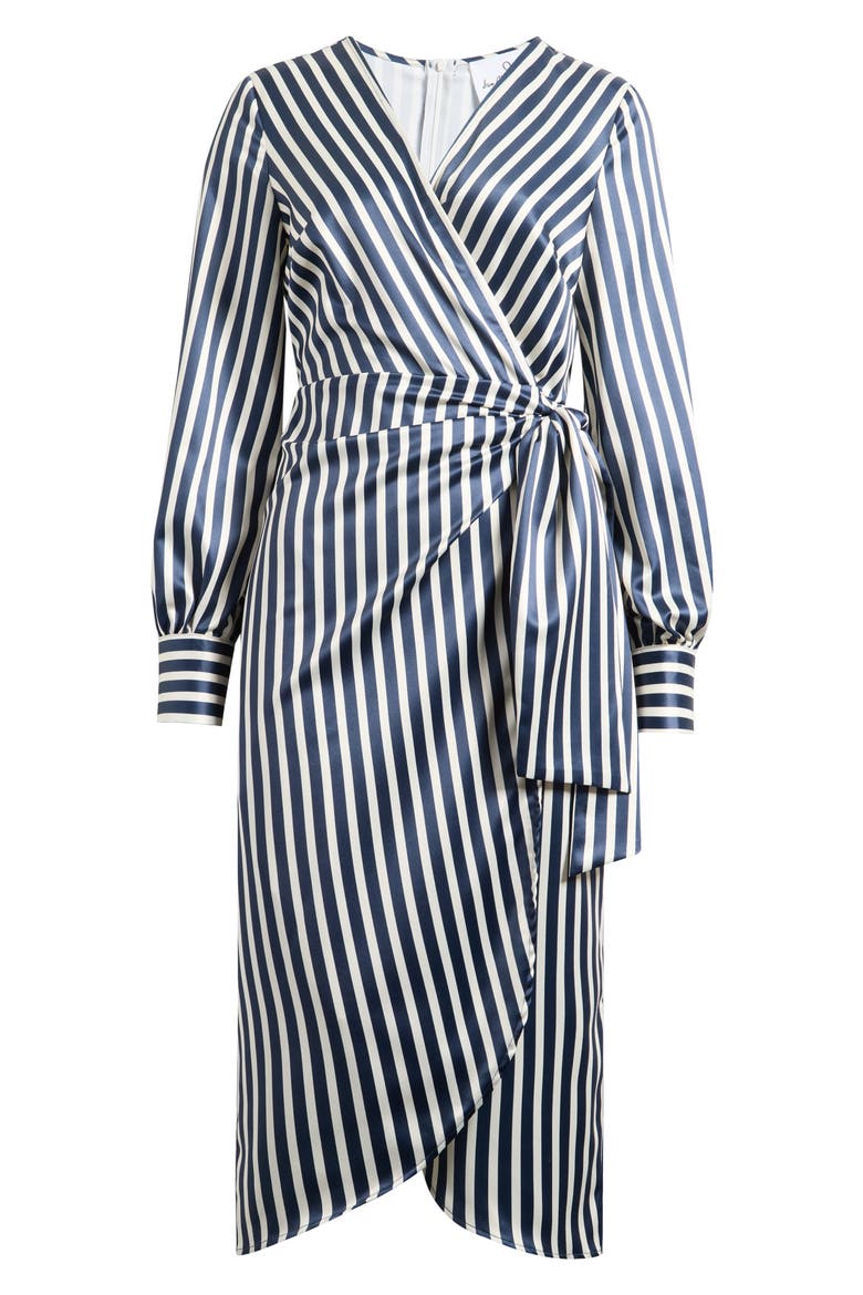 Long Sleeve Stripe Wrap Dress, Alternate, color, NAVY