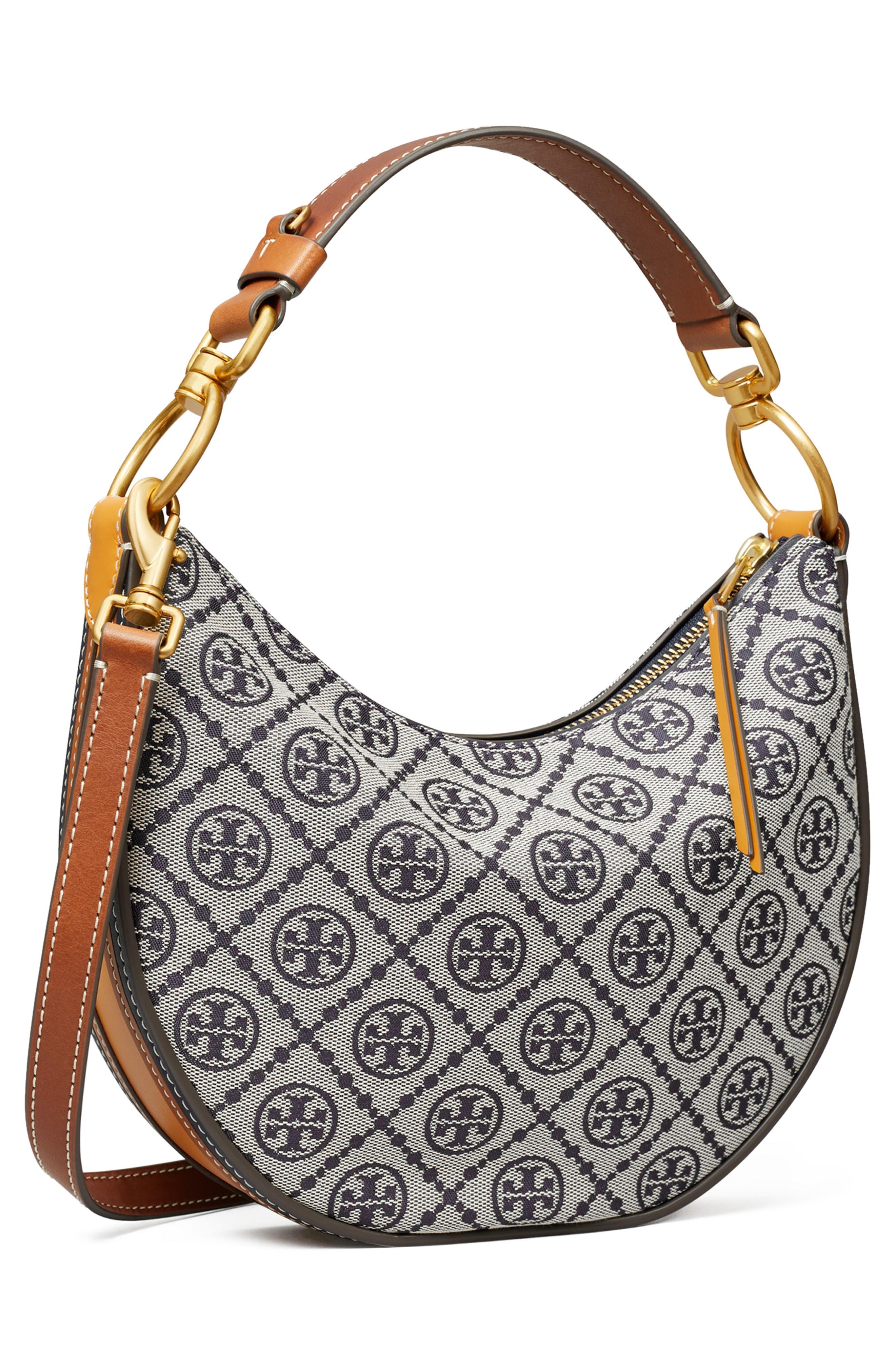 Tory Burch T Monogram Jacquard Mini Crescent Shoulder Bag, Alternate, color, 