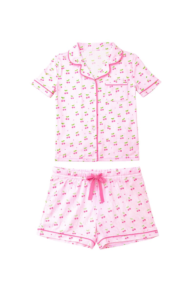 Cherry Stripes Short Sleeve Jersey PJ, Main, color, Pink Multi