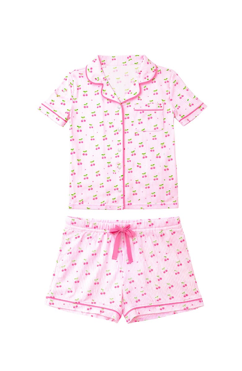 Preppy Goose Cherry Stripes Short Sleeve Jersey PJ, Main, color, Pink Multi