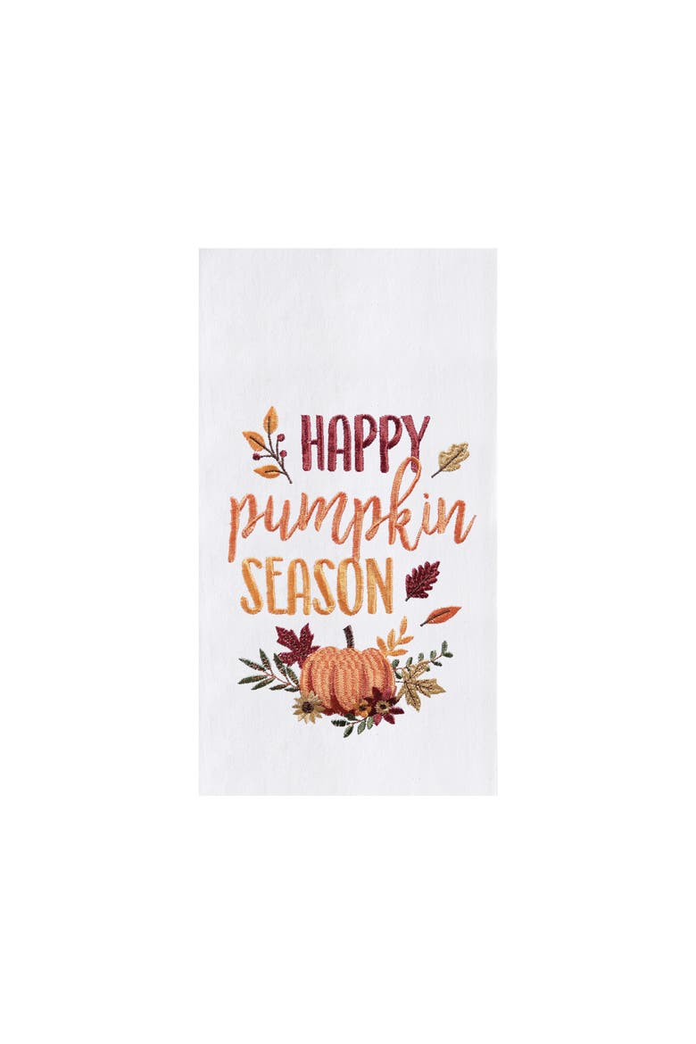 "Happy Pumpkin Season" 100% Cotton Embroidered Flour Sack Dishtowel, Main, color, White