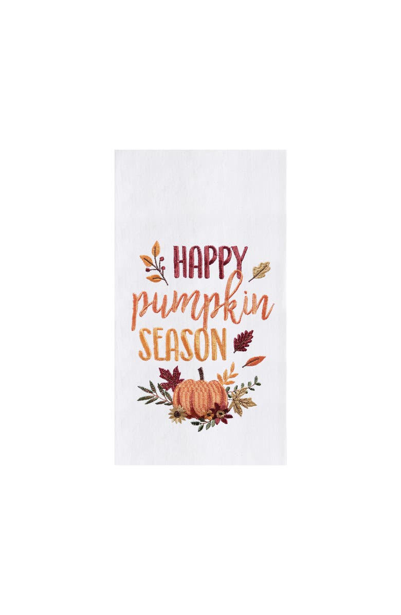 C&F Home "Happy Pumpkin Season" 100% Cotton Embroidered Flour Sack Dishtowel, Main, color, White