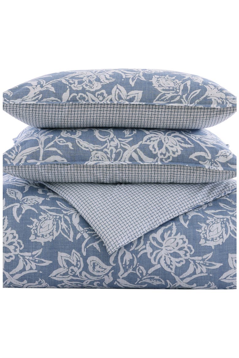 Tortola Floral Print Cotton Comforter & Sham Set, Main, color, CHAMBRAY BLUE