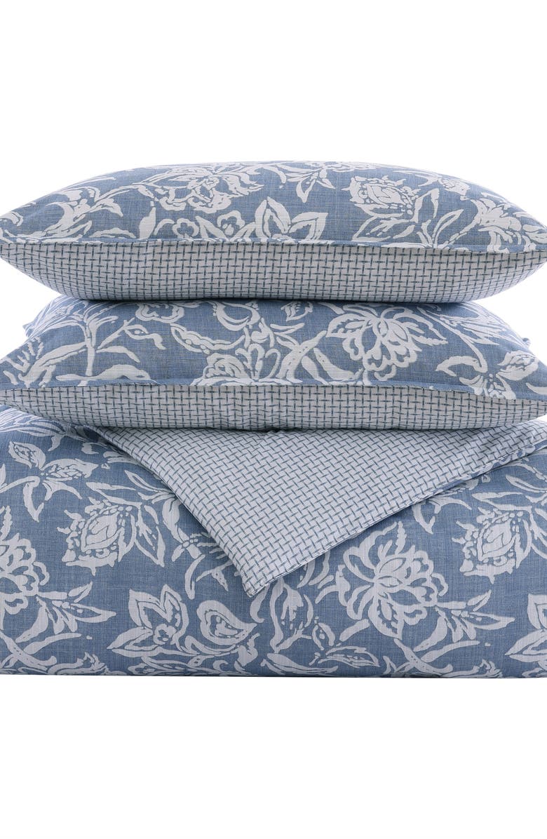 Nautica Tortola Floral Print Cotton Comforter & Sham Set, Main, color, Chambray Blue
