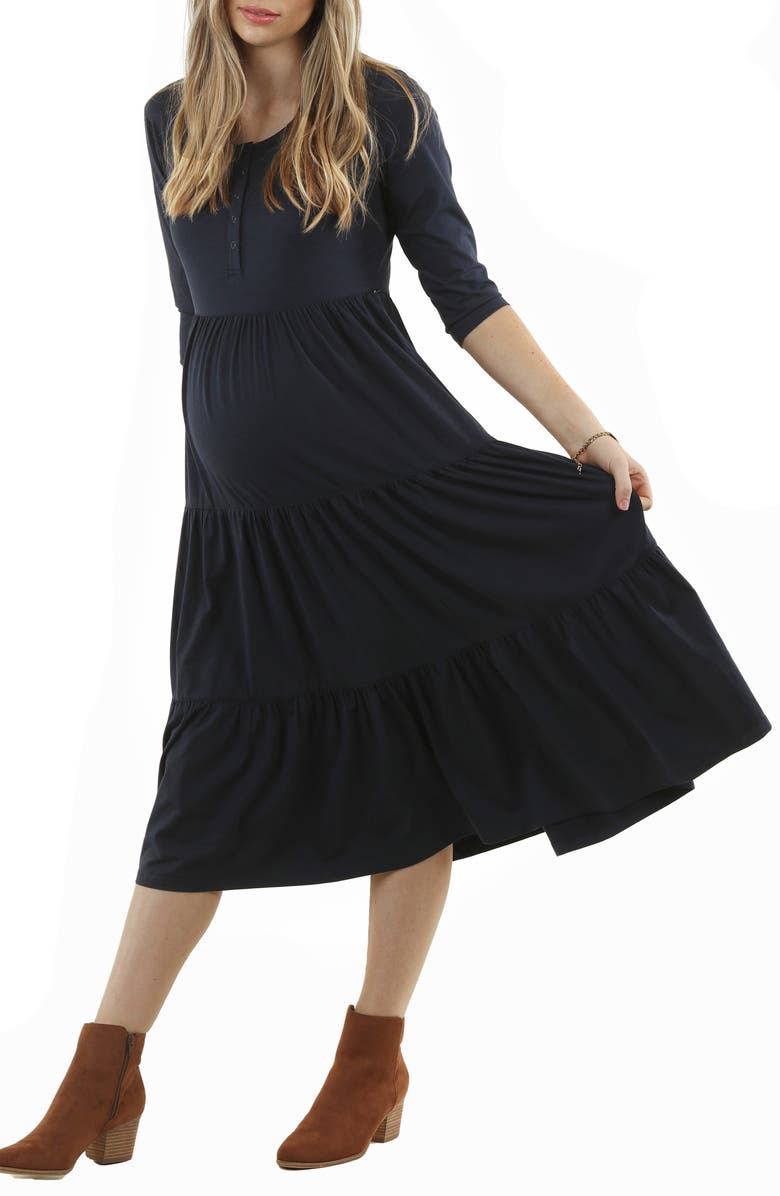 Angel Maternity Tiered Maternity/Nursing Midi Dress, Alternate, color, 