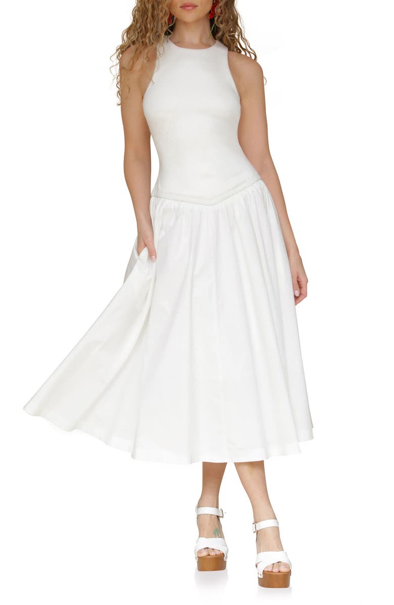 Avec Les Filles Sleeveless Mixed Media Fit & Flare Dress, Alternate, color, White