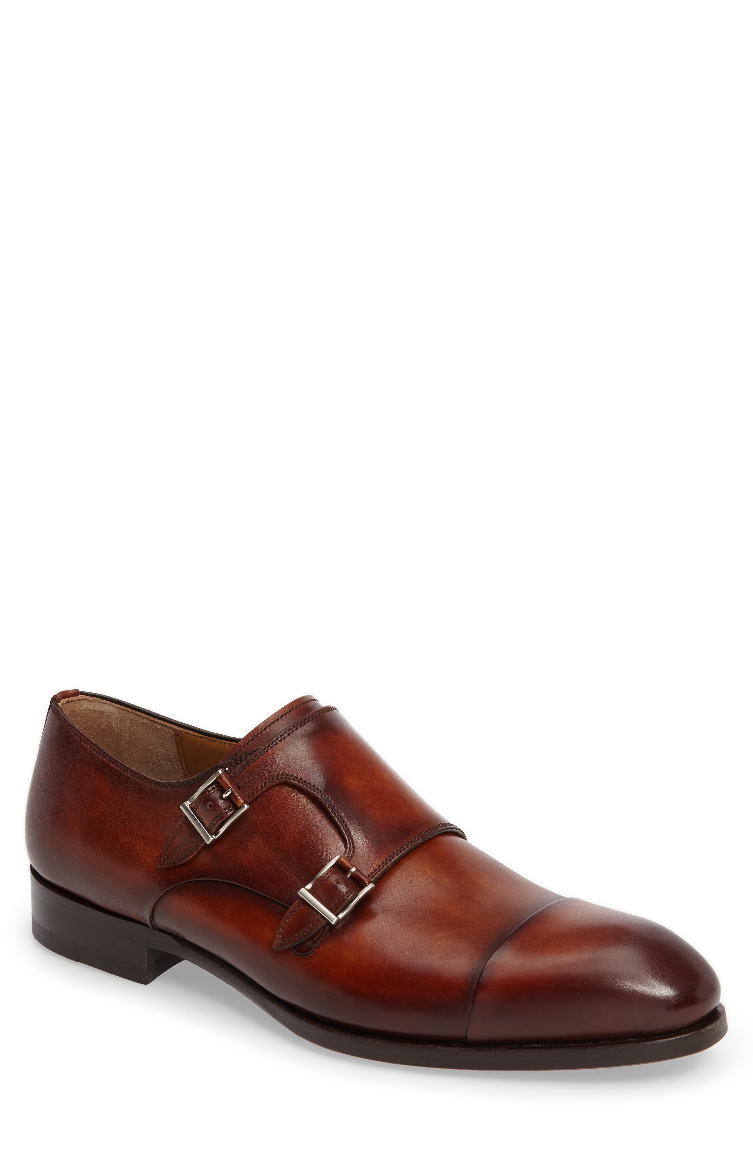 Louie Double Monk Strap Shoe, Main, color, COGNAC LEATHER