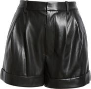 Alice + Olivia Conry Pleated Cuff Hem Faux Leather Shorts