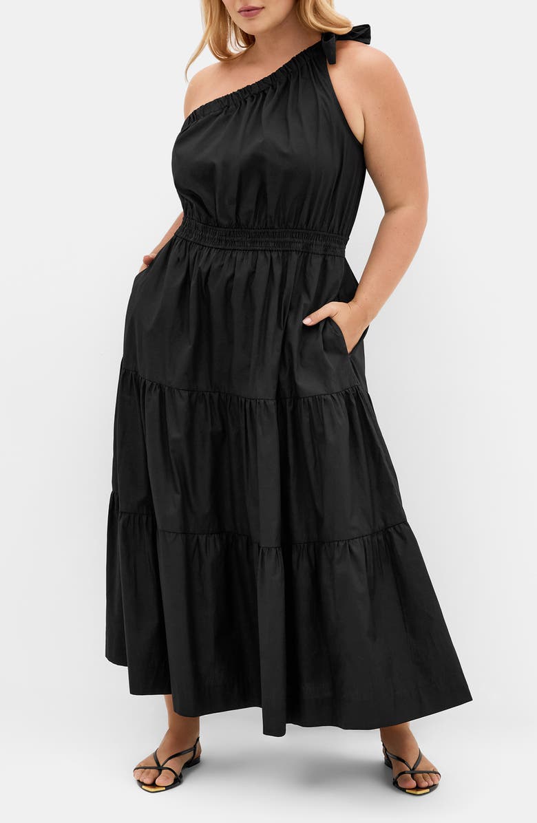 City Chic Haylee One-Shoulder Maxi Dress, Main, color, Black