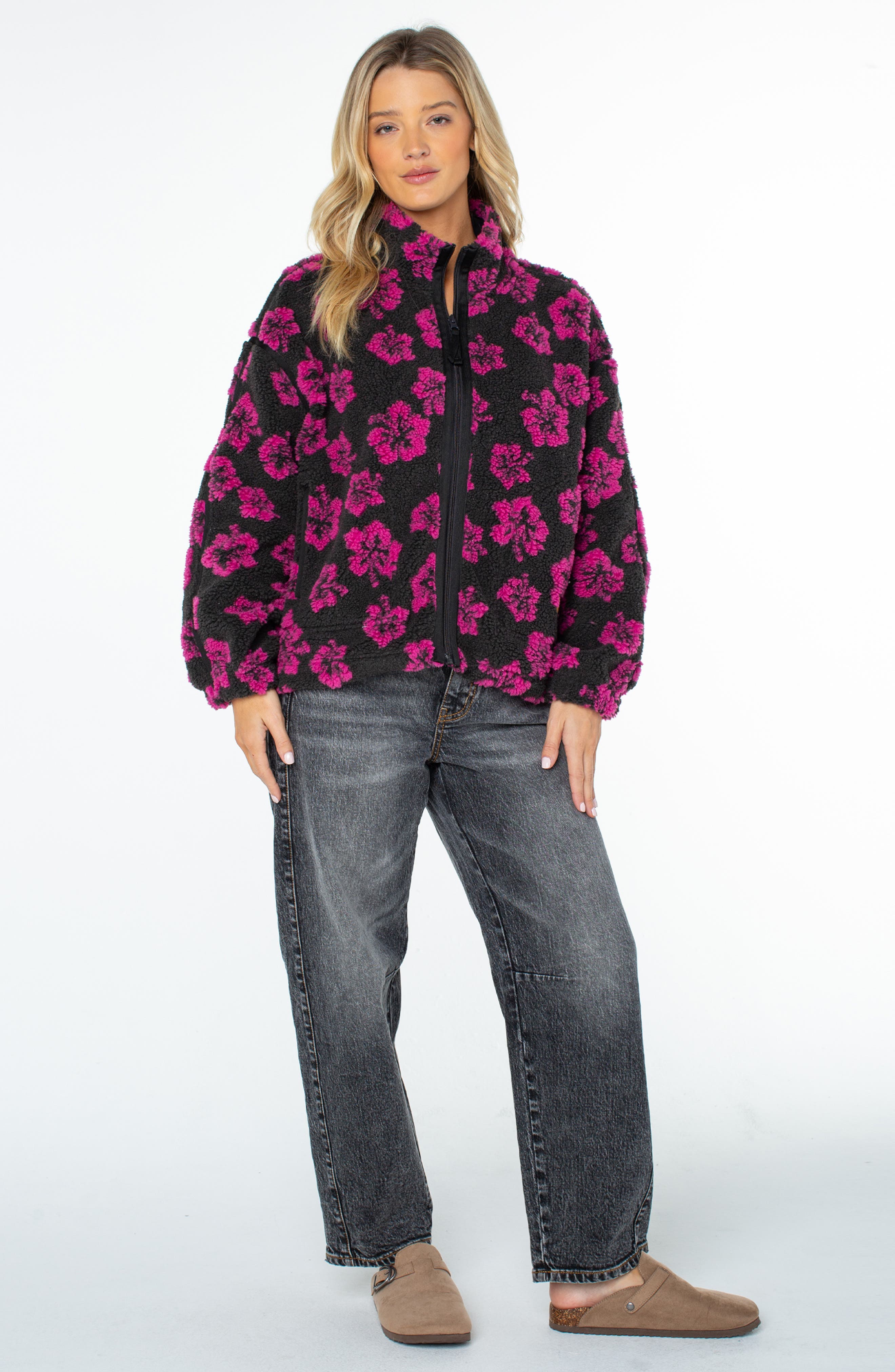 Roxy Wurlie Floral High Pile Fleece Jacket (Women) | Nordstrom