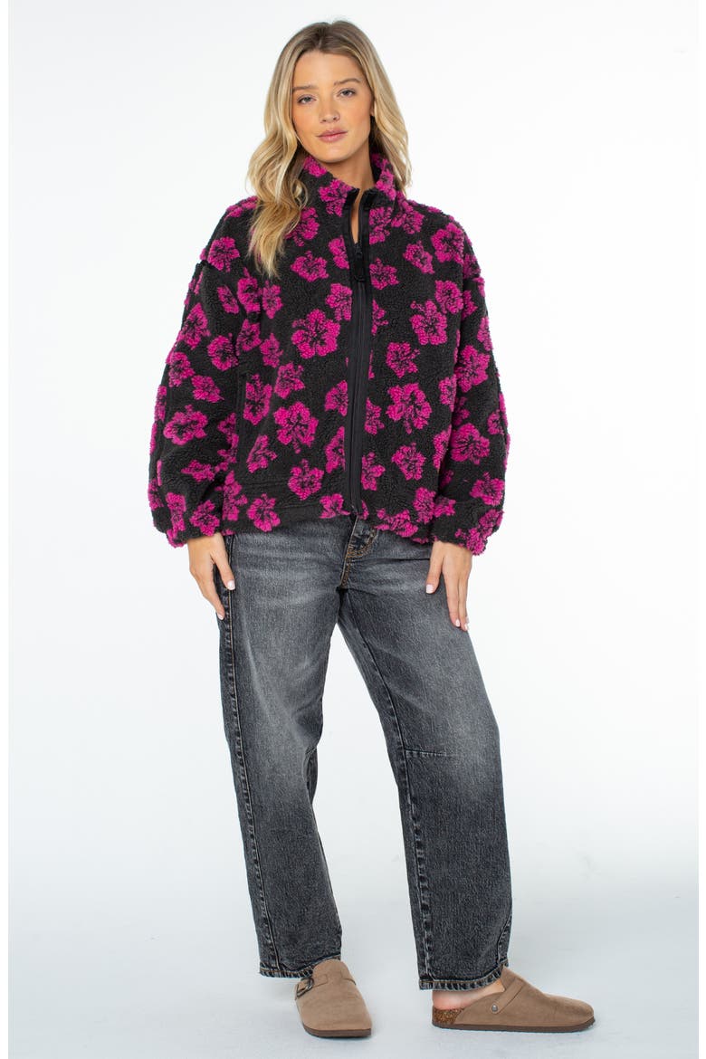 Wurlie Floral High Pile Fleece Jacket, Alternate, color, PHANTOM