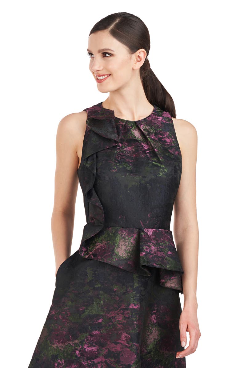 Kay Unger Inga Floral Ruffle Detail Cocktail Dress, Alternate, color, 