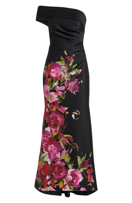 Eliza J Placed Floral One-shoulder Gown In Multi