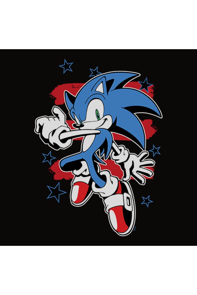 Junior's Sonic the Hedgehog Stars and Stripes Pose  Tank Top, Alternate, color, Black