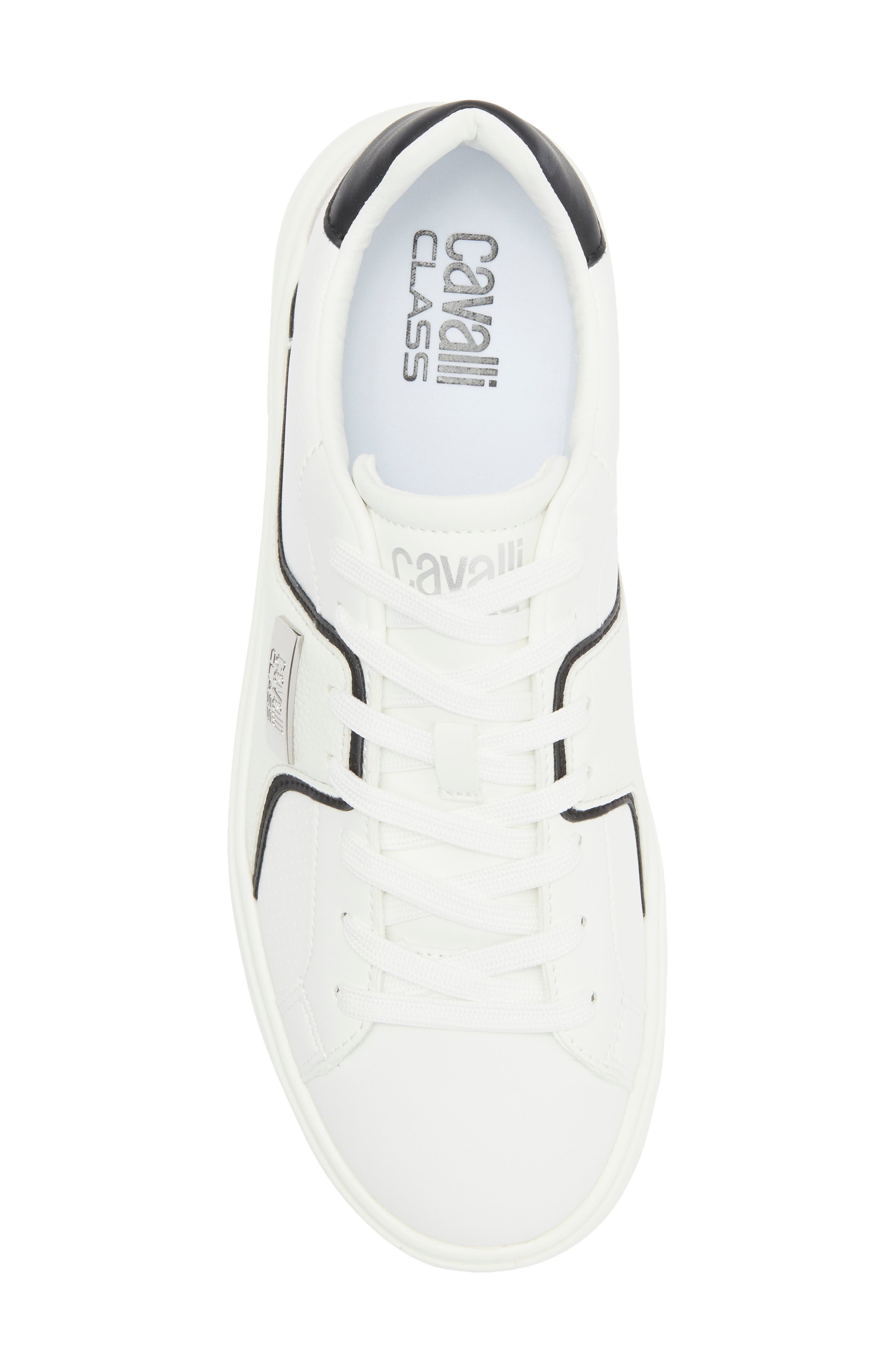 Roberto Cavalli Metal Logo Low Top Sneaker, Alternate, color, White/ Black