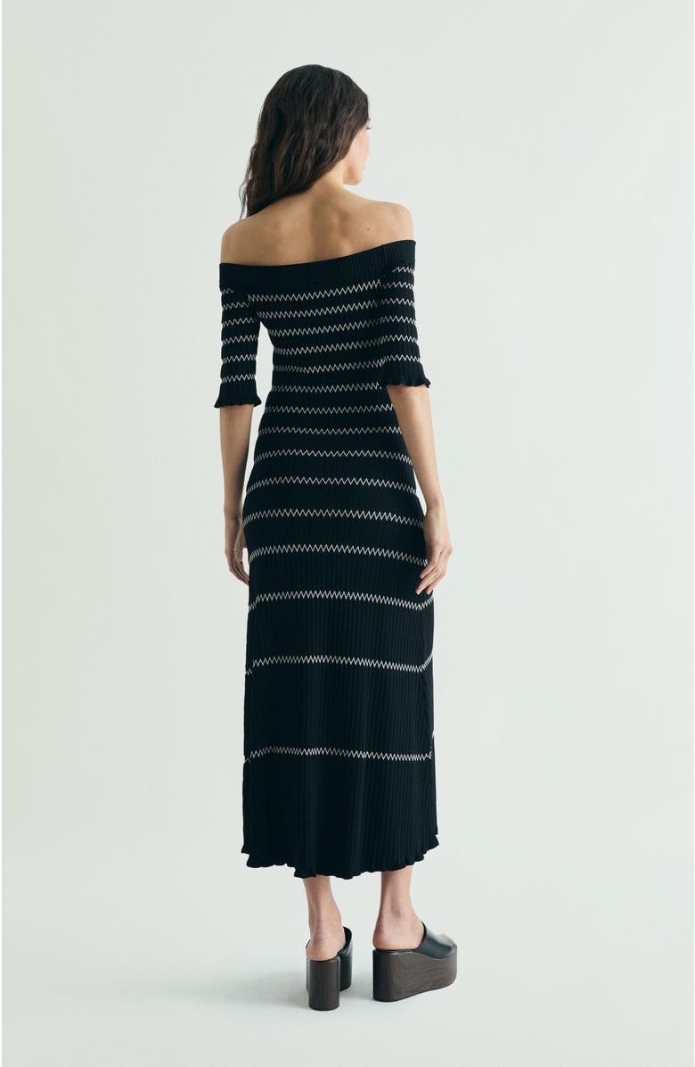 Scalpers Off Shoulder Knit Dress, Alternate, color, Blackecru