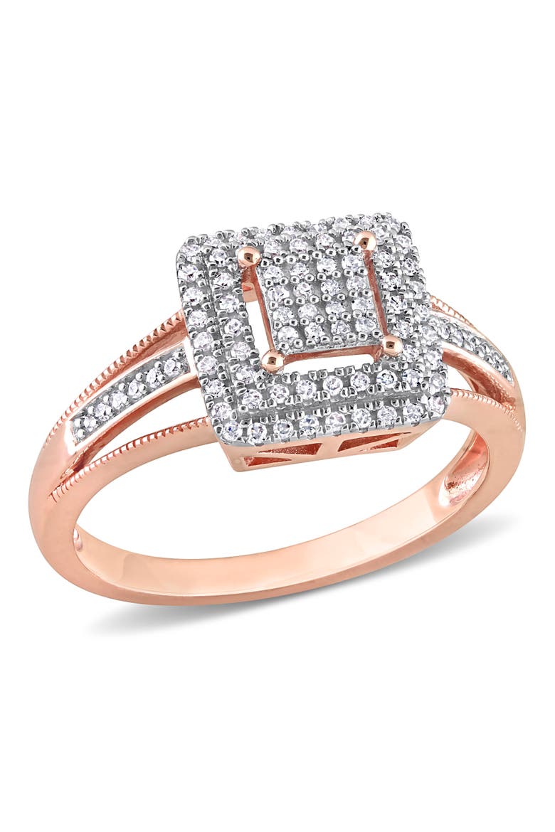 Diamond Cluster Square Split Shank Ring 10k, Main, color, 10k Rose Gold