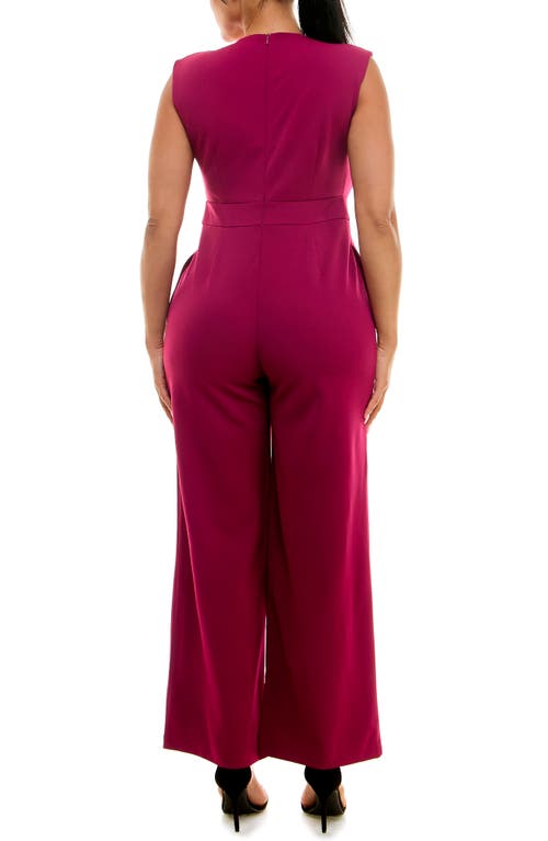 Nina Leonard Surplice V-neck Wide Leg Jumpsuit In Dark Magenta