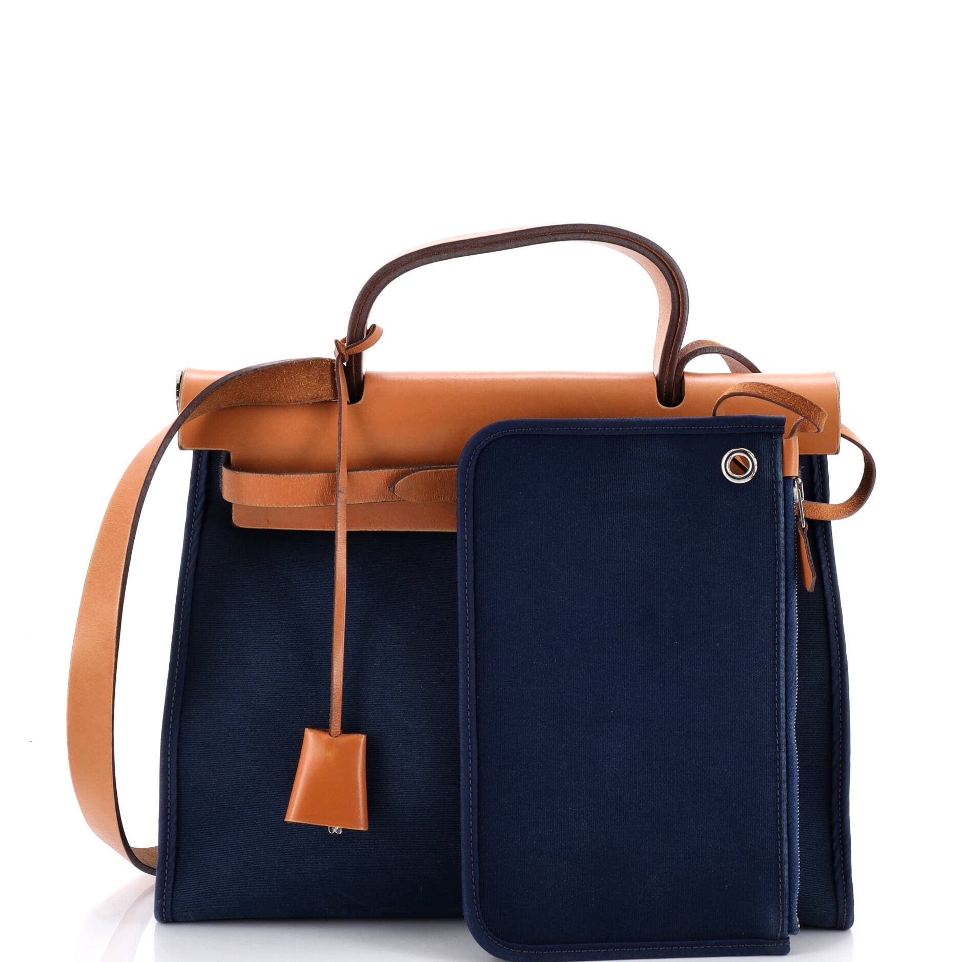 Pre-Owned Hermes Herbag Zip Leather and Toile 31, Alternate, color, Bleu De Prusse