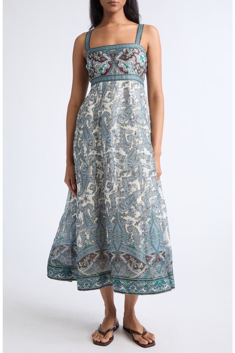 Rye Print Sleeveless Linen & Silk Maxi Dress, Main, color, ECRU MULTI