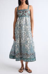 Veronica Beard Rye Print Sleeveless Linen & Silk Maxi Dress