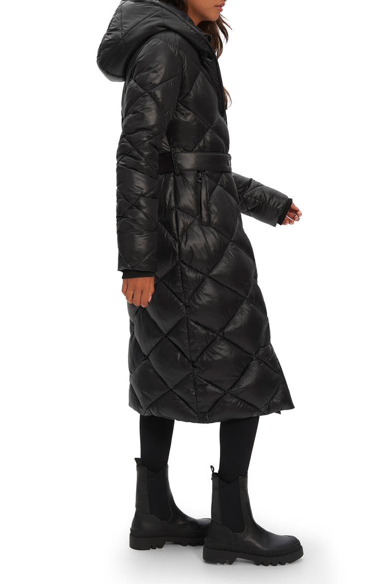 Amiyah Belted Diamond Quilt Longline Jacket, Alternate, color, BLACK