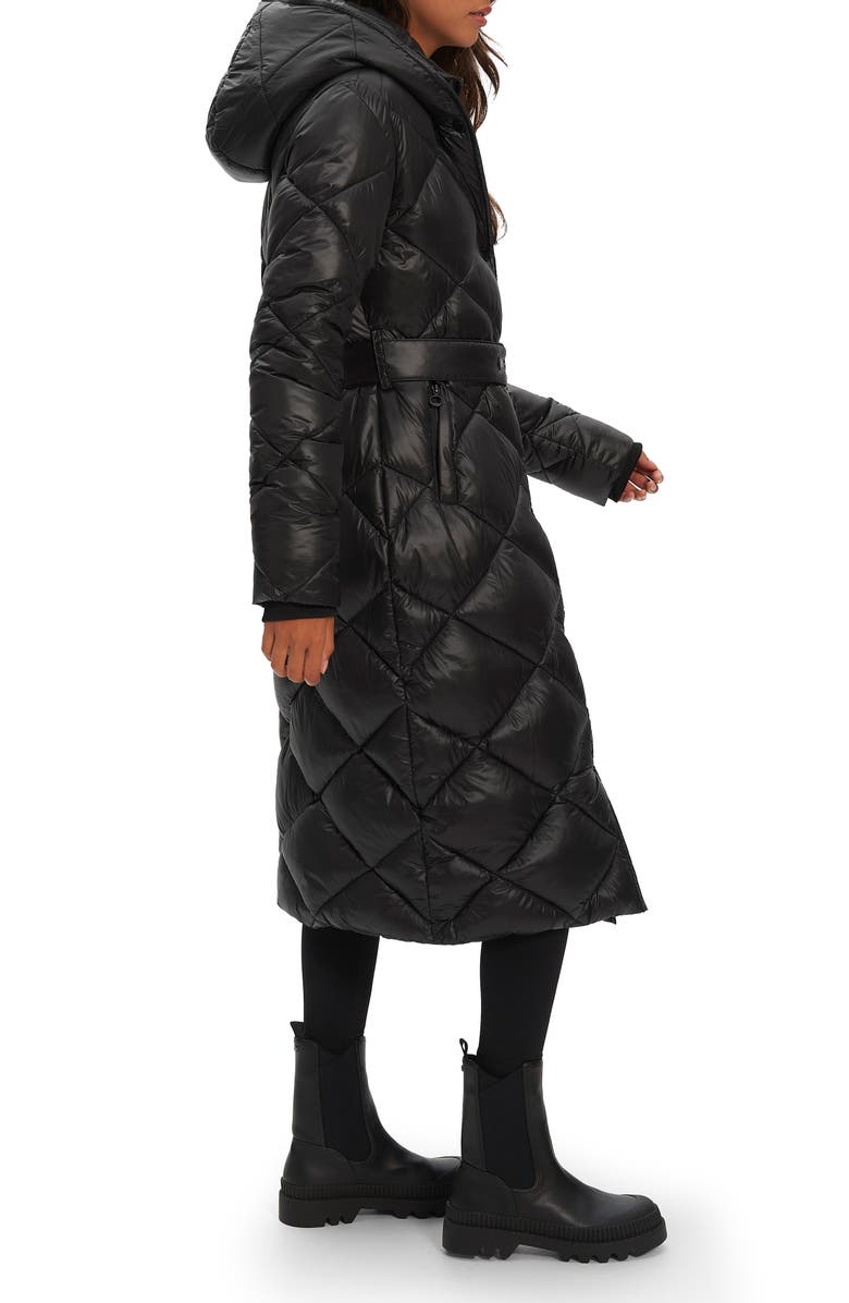 Noize Amiyah Belted Diamond Quilt Longline Jacket, Alternate, color, Black