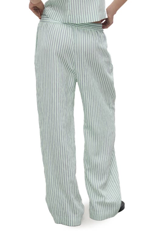 Mango Stripe Low Rise Straight Leg Jeans In Green