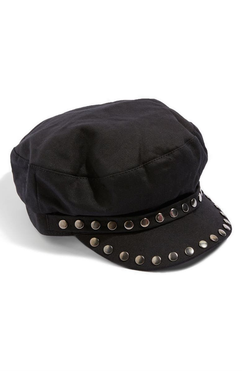 Topshop Studded Baker Boy Cap, Alternate, color, 