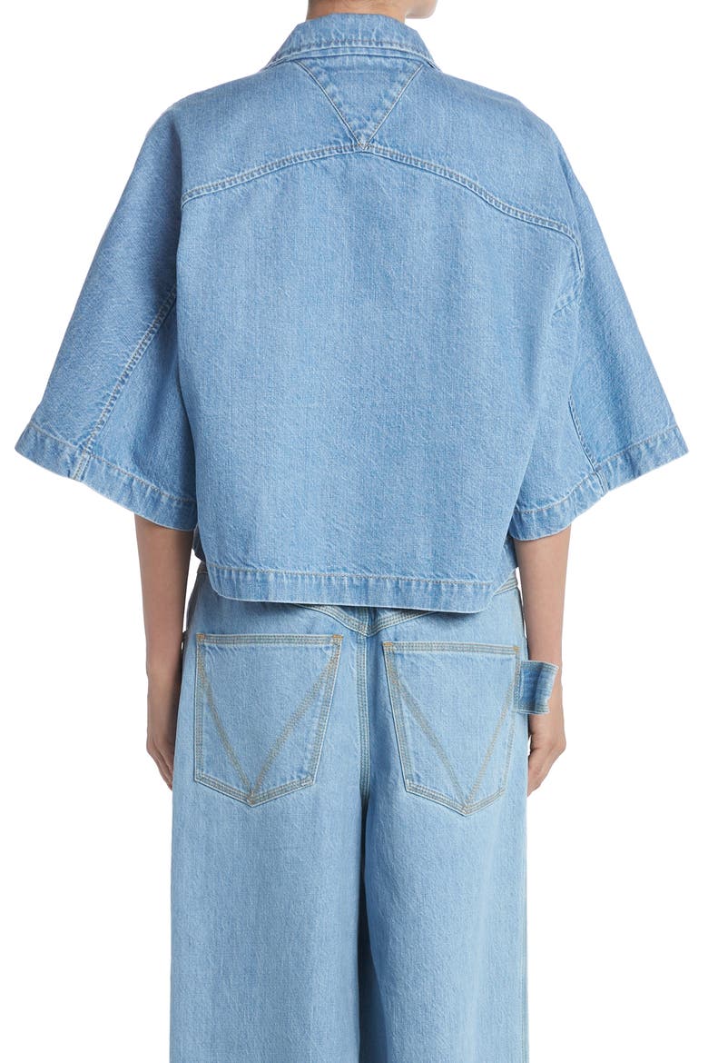 Crop Bleached Cotton Denim Shirt, Alternate, color, LIGHT BLEACH